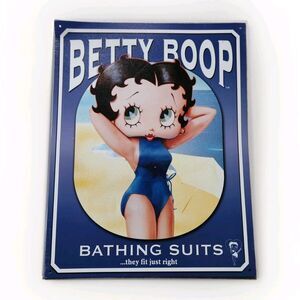 VTG Betty Boop 2005 Bathing Suits Metal Tin Sign Blue Swimsuit, Beach Theme GUC